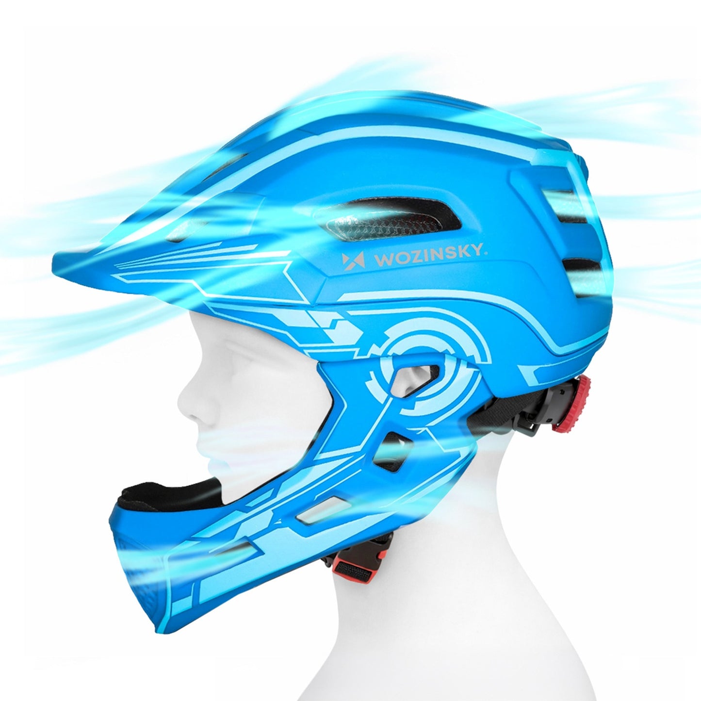 WOZINSKY Children's fullface bicycle helmet with USB rear light, 52-56 cm - blue – image 8
