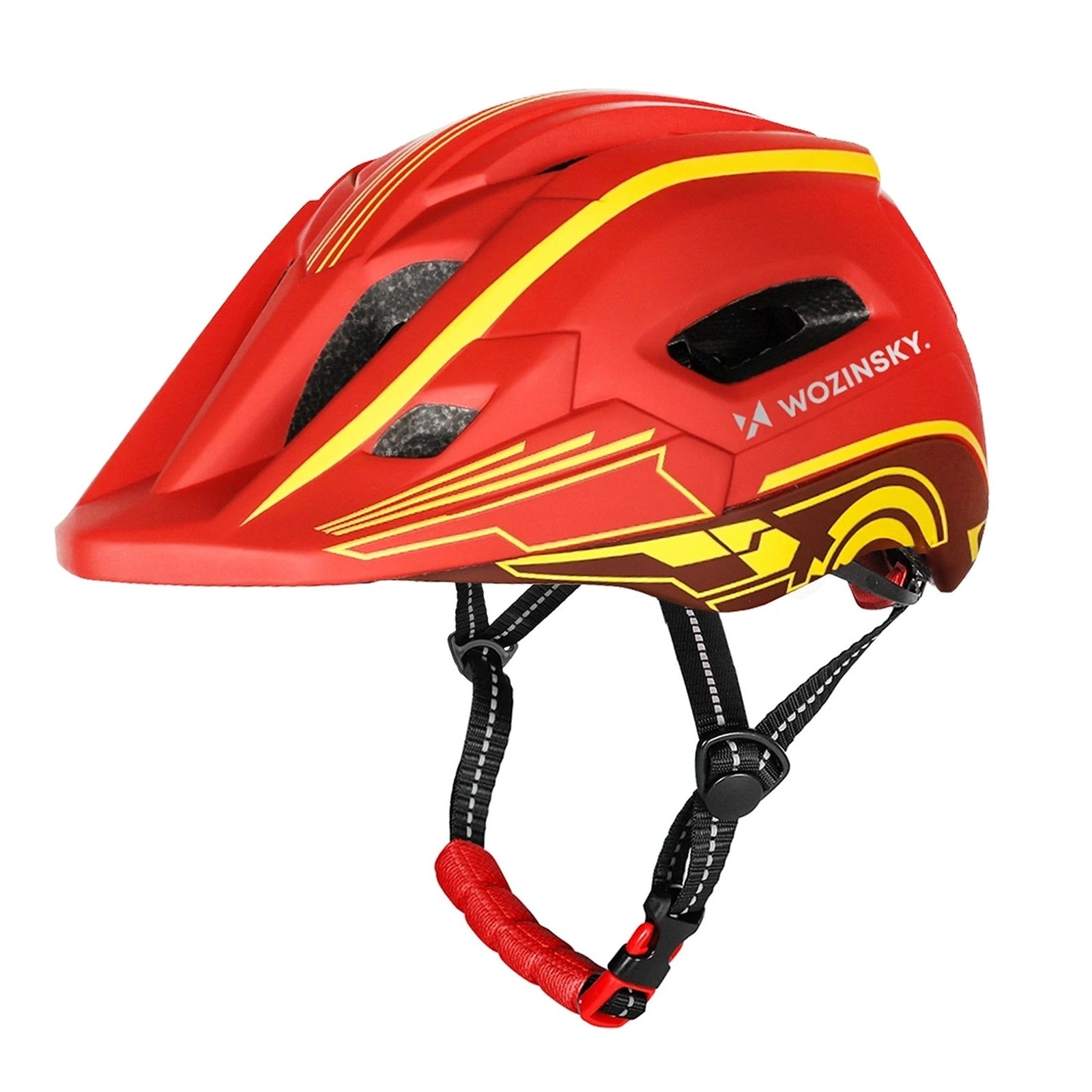 WOZINSKY Children's full-face bicycle helmet with USB rear light, 52-56 cm - red and yellow – image 2