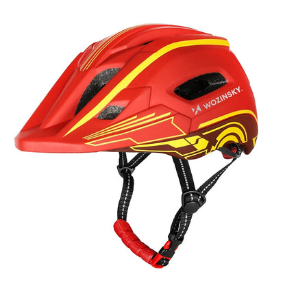 WOZINSKY Children's full-face bicycle helmet with USB rear light, 52-56 cm - red and yellow – image 2