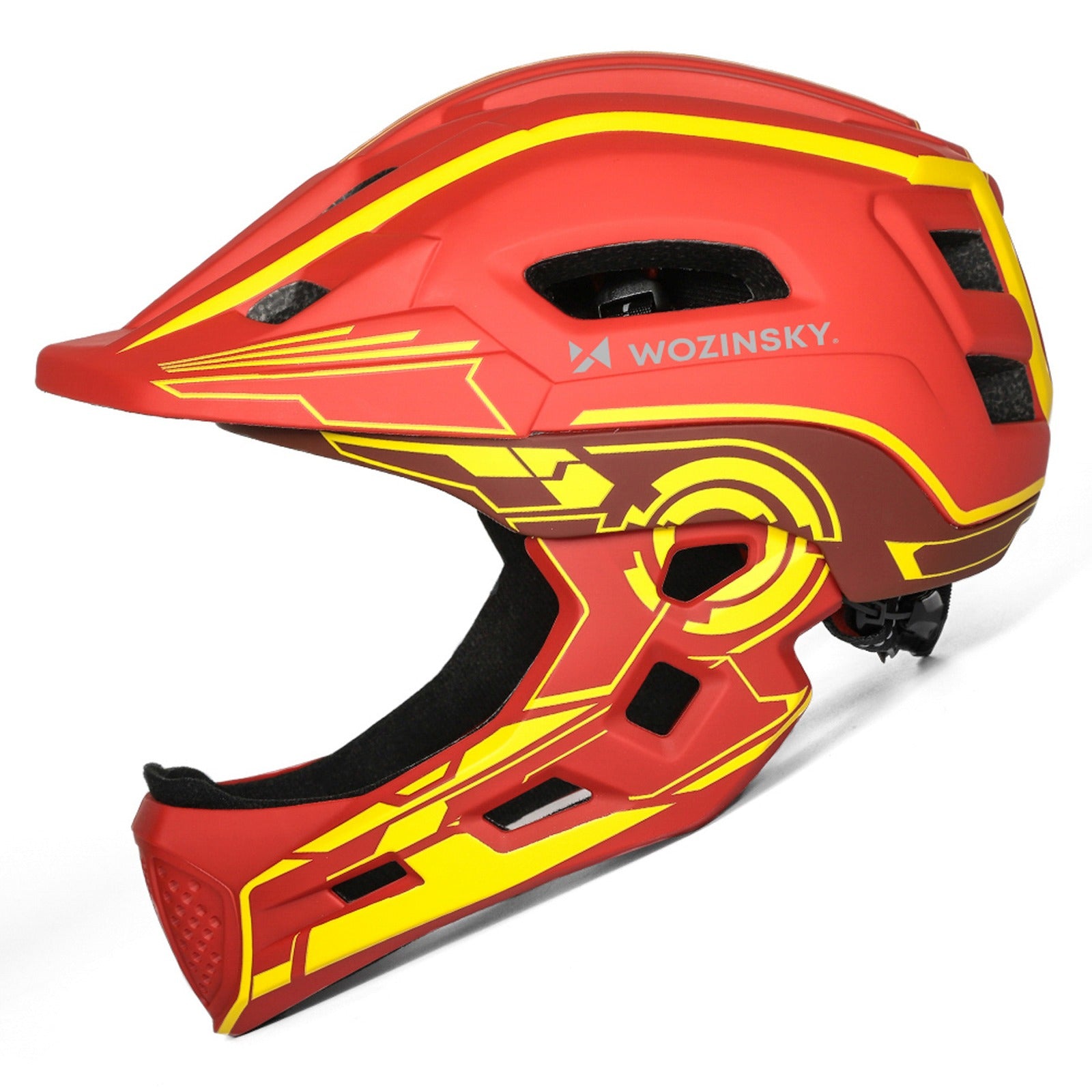 WOZINSKY Children's full-face bicycle helmet with USB rear light, 52-56 cm - red and yellow – image 3