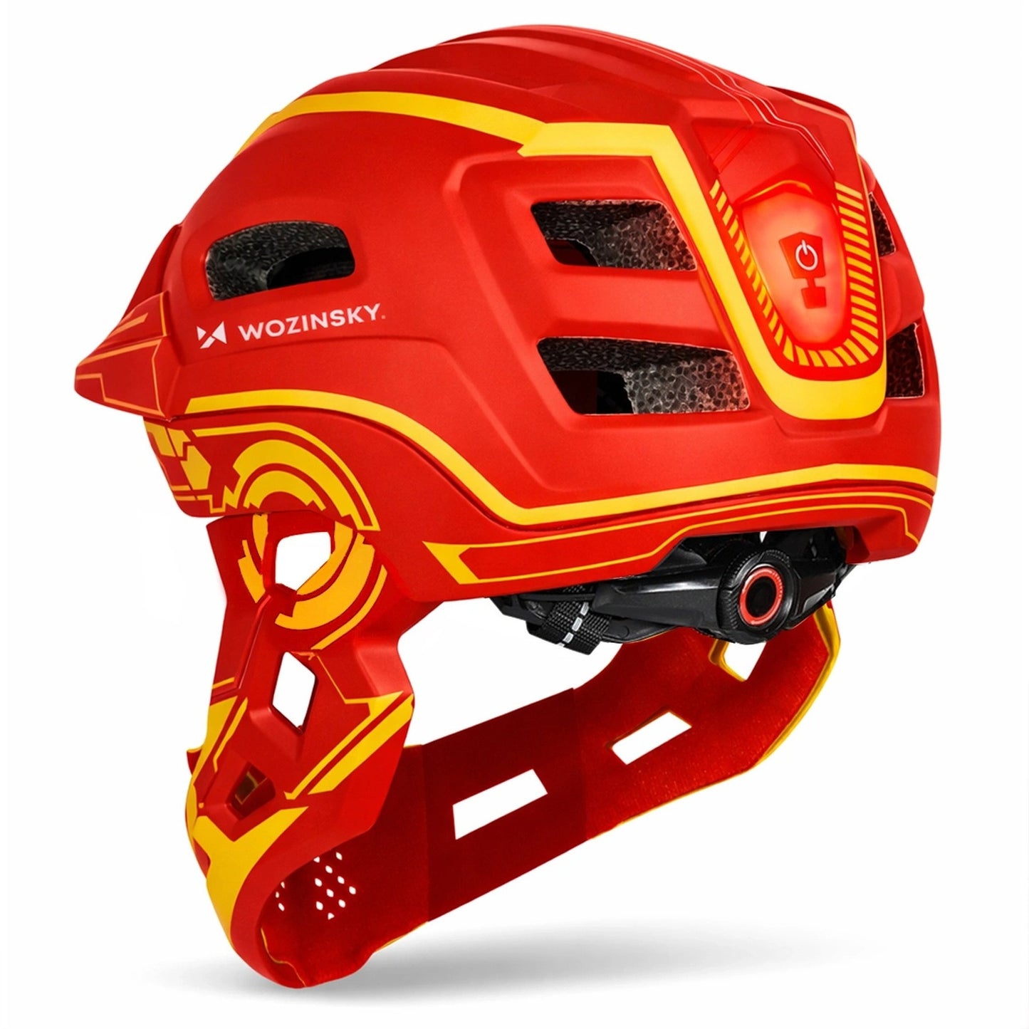 WOZINSKY Children's full-face bicycle helmet with USB rear light, 52-56 cm - red and yellow – image 6
