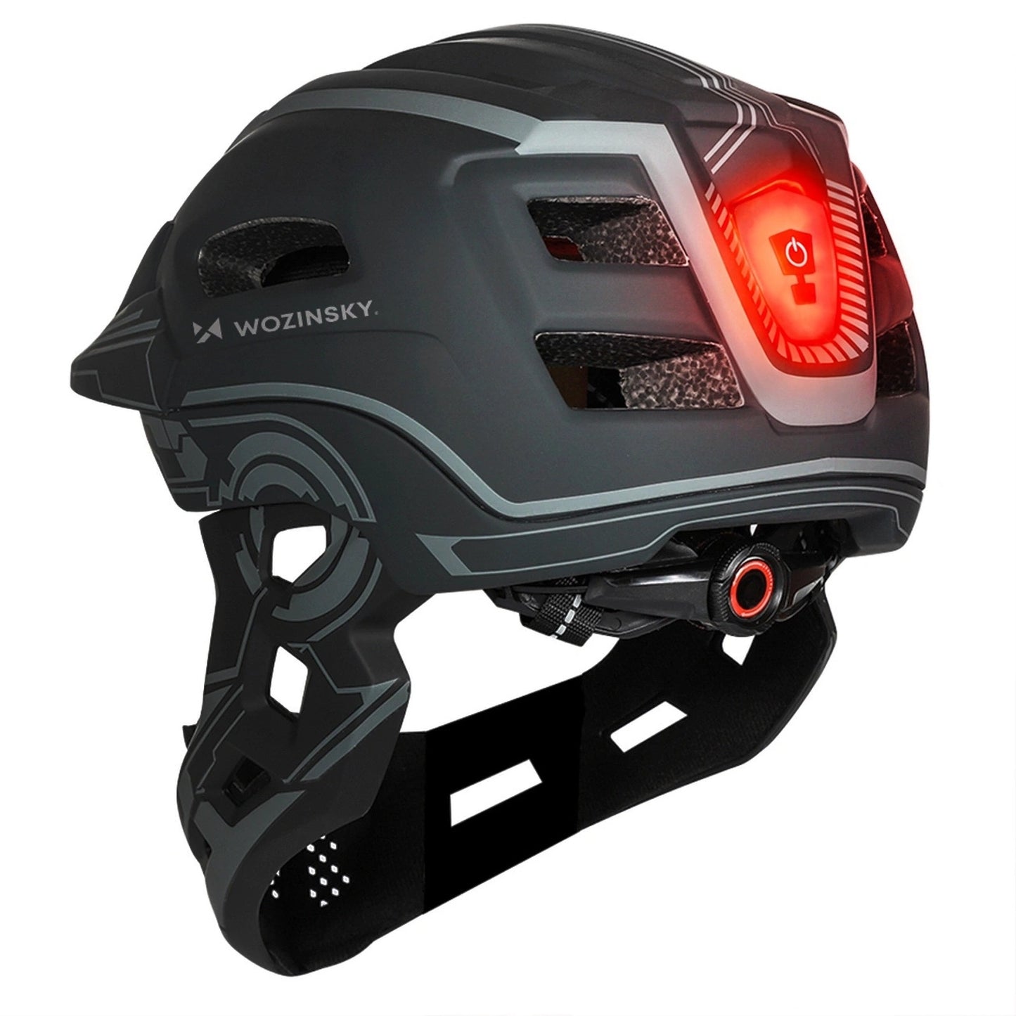 WOZINSKY Children's fullface bicycle helmet with USB rear light, 52-56 cm - gray – image 5