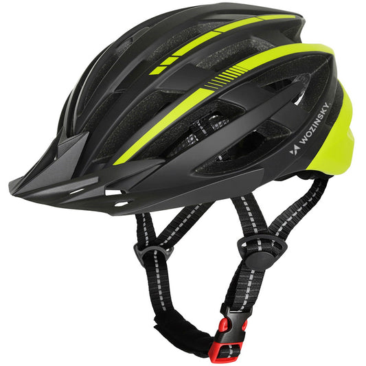 WOZINSKY MTB bicycle helmet with detachable visor and USB rear light 57-62 cm - black and yellow