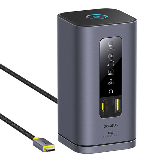 BASEUS HUB 11in1 docking station USB-C USB-A HDMI RJ45 Minijack 3.5mm - gray