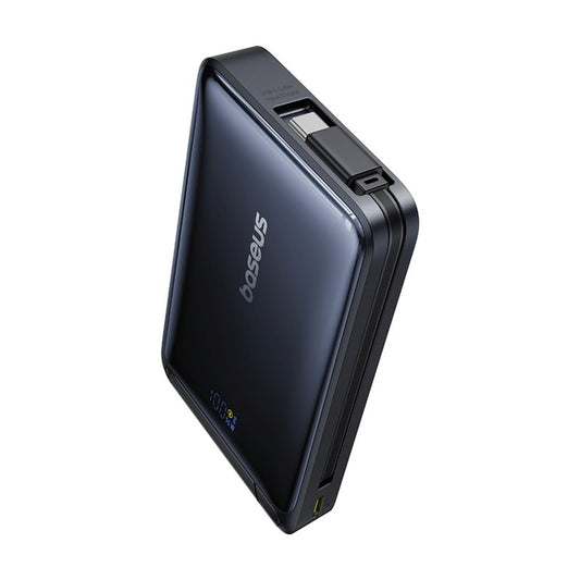 BASEUS 10000mAh magnetic powerbank with stand with built-in USB-C Qi2 MagSafe 30W cable - black