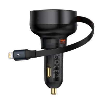 BASEUS Car charger with retractable cable for iPhone Lightning USB-C 60W, black – image 12