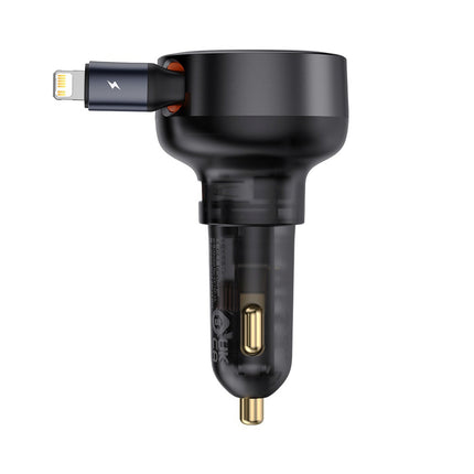 BASEUS Car charger with retractable cable for iPhone Lightning USB-C 60W, black – image 13