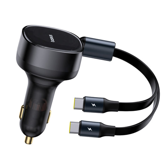 BASEUS 2in1 car charger with two 33W USB-C cables - black