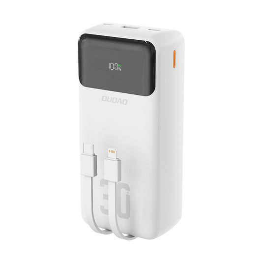 DUDAO Powerbank 30000mAh USB-A USB-C K15Max PD 22.5W with USB-C iPhone Lightning cables - white