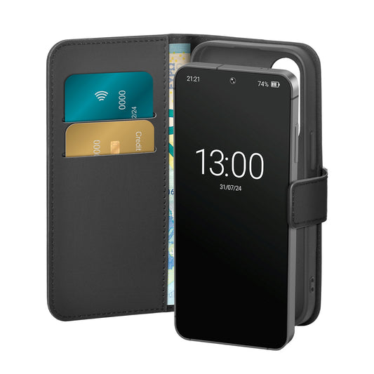 PURO Faux leather case with flap and wallet for Samsung Galaxy S25+ Booklet Case - black