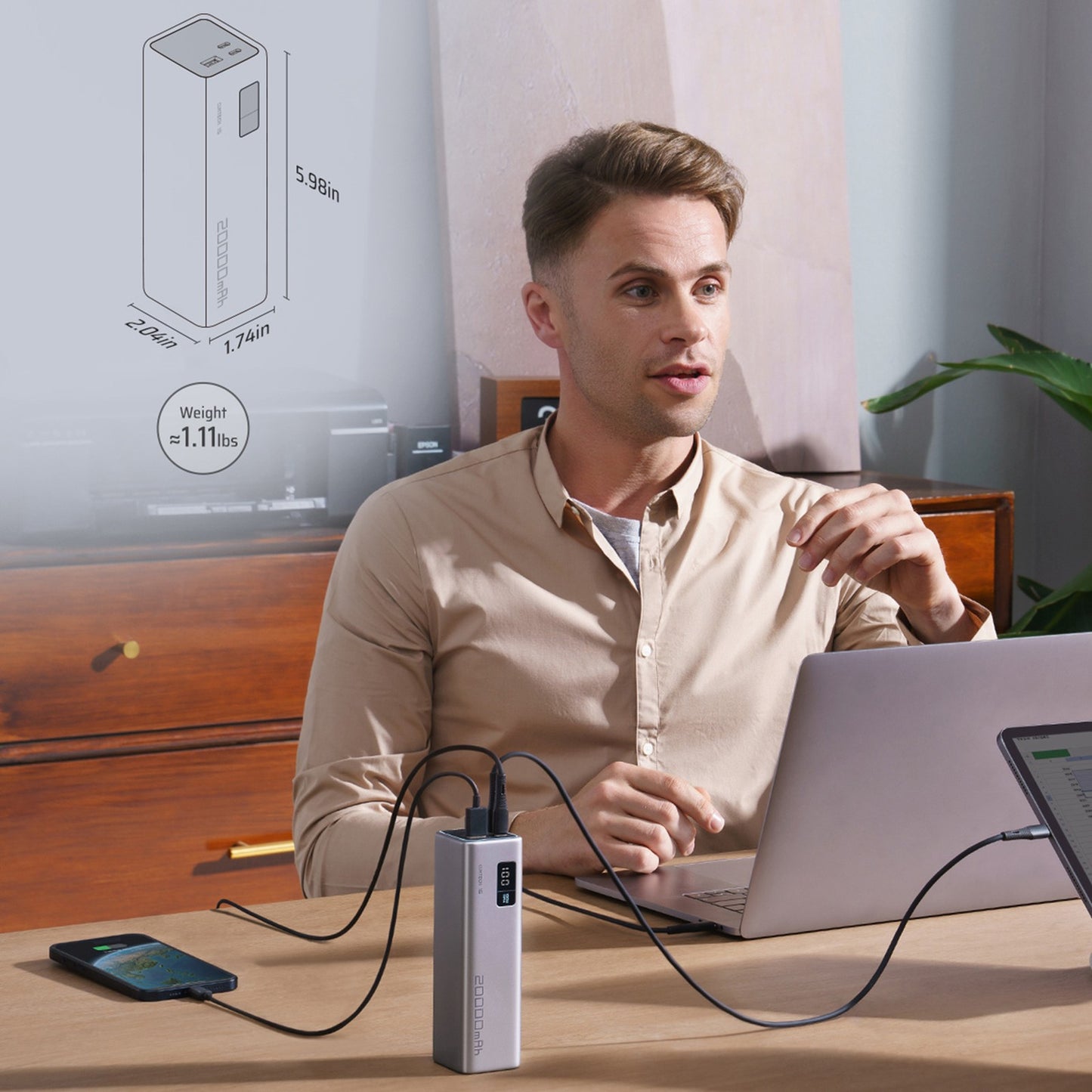 CUKTECH Powerbank 20000mAh USB-C USB-A 100W - gray – image 3