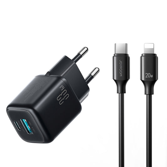 JOYROOM USB-A USB-C wall charger with USB-C cable - iPhone Lightning 33W - black
