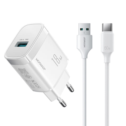 JOYROOM USB-A 18W wall charger with USB-A - USB-C cable 1m - white