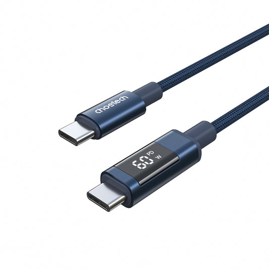 CHOETECH USB-C cable with PD 60 W display, 1.2 m - blue