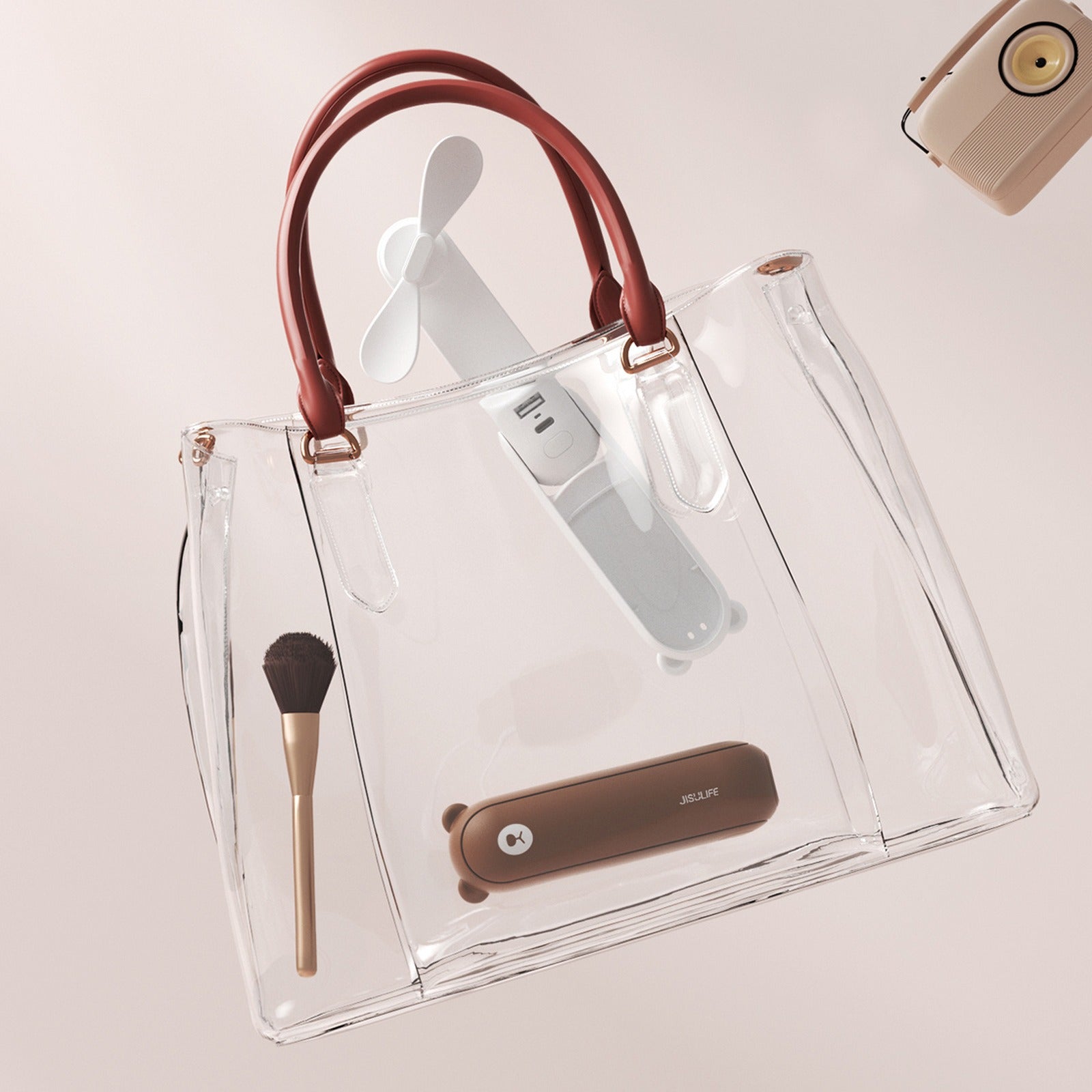 Jisulife Mini fan portable fan with power bank function and flashlight foldable 4500mAh USB-C - brown – image 3
