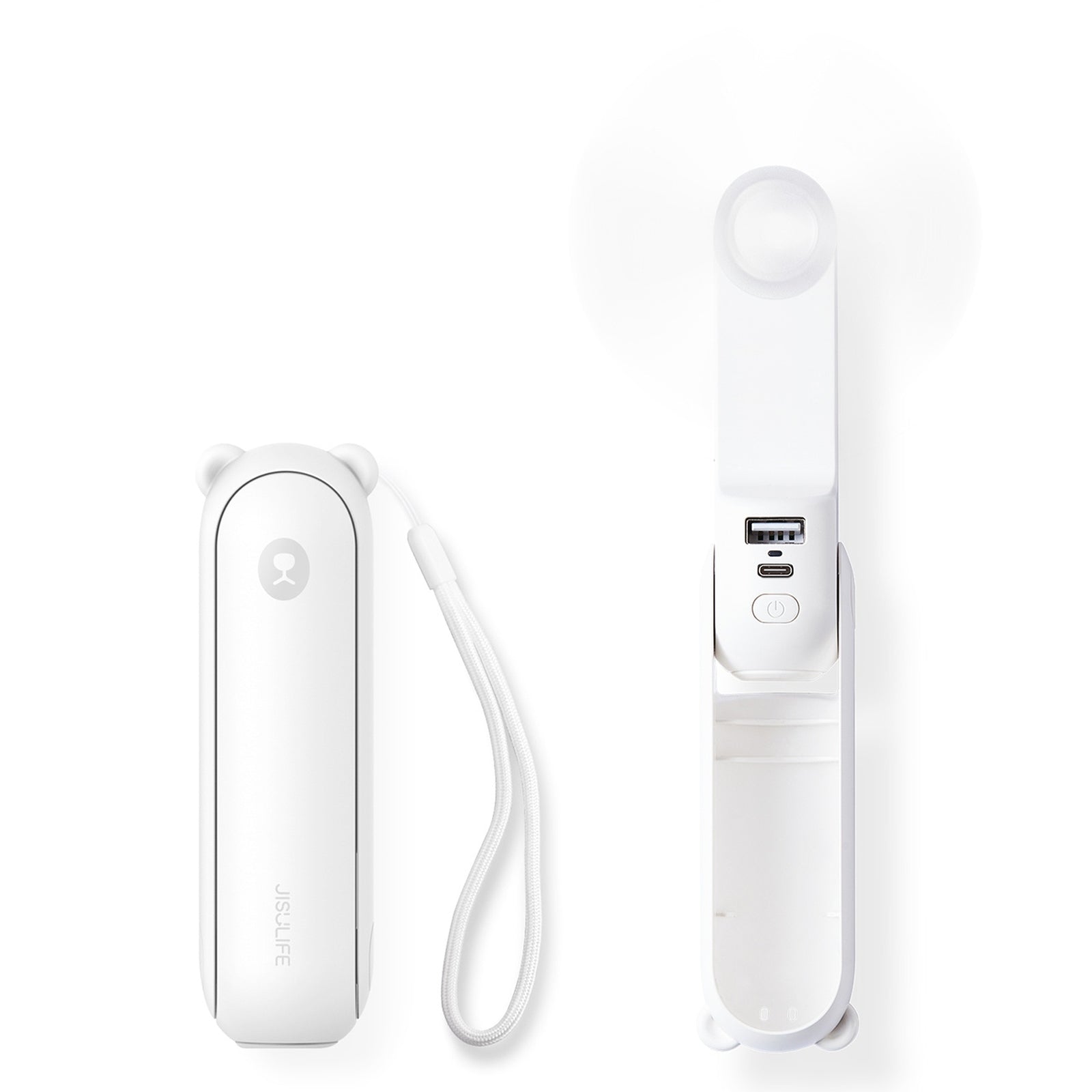 Jisulife Mini portable fan with power bank function and flashlight 2000mAh - white