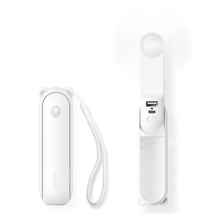 Jisulife Mini portable fan with power bank function and flashlight 2000mAh - white