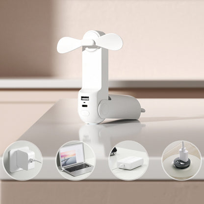 Jisulife Mini portable fan with power bank function and flashlight 2000mAh - white – image 2