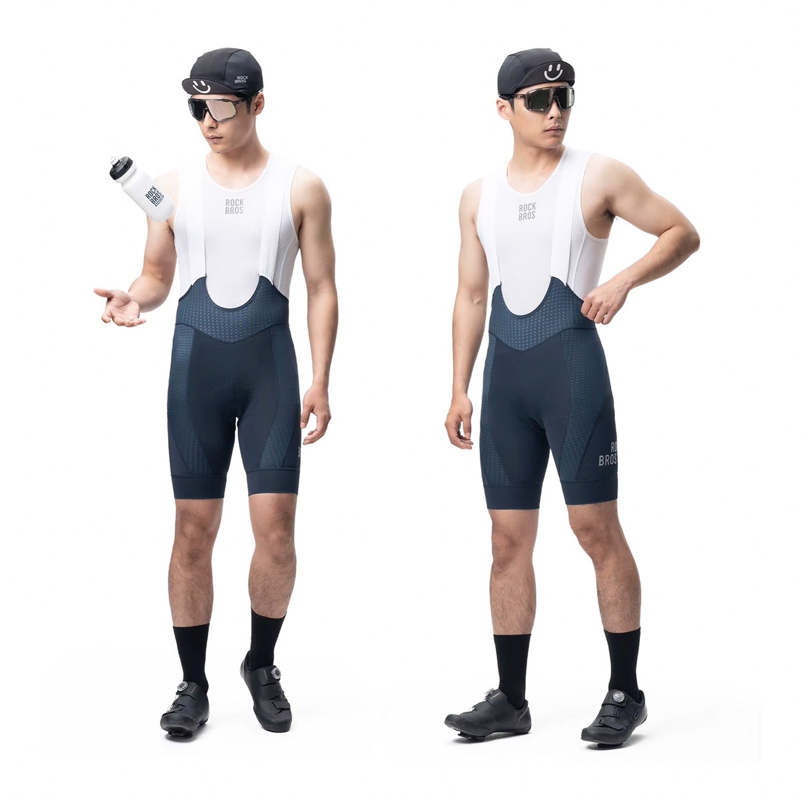 ROCKBROS Men's short cycling shorts with suspenders and insert, Size L - dark blue – image 4