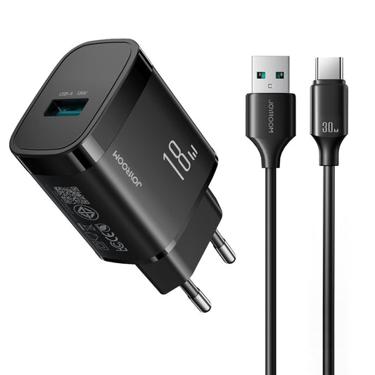 JOYROOM USB-A 18W wall charger with USB-A - USB-C cable 1m - black