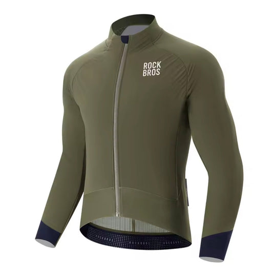 ROCKBROS Double-layer fleece winter cycling jacket, size XL - green
