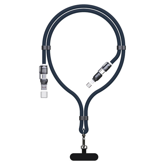 DUDAO 4in1 USB-C cable with lanyard with iPhone Lightning USB-A adapters - blue