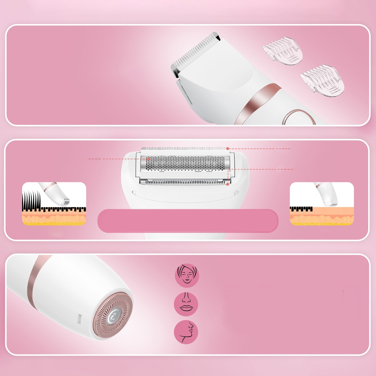MAXGROOM Women's 3in1 waterproof trimmer for body, face, bikini, white - set – image 3