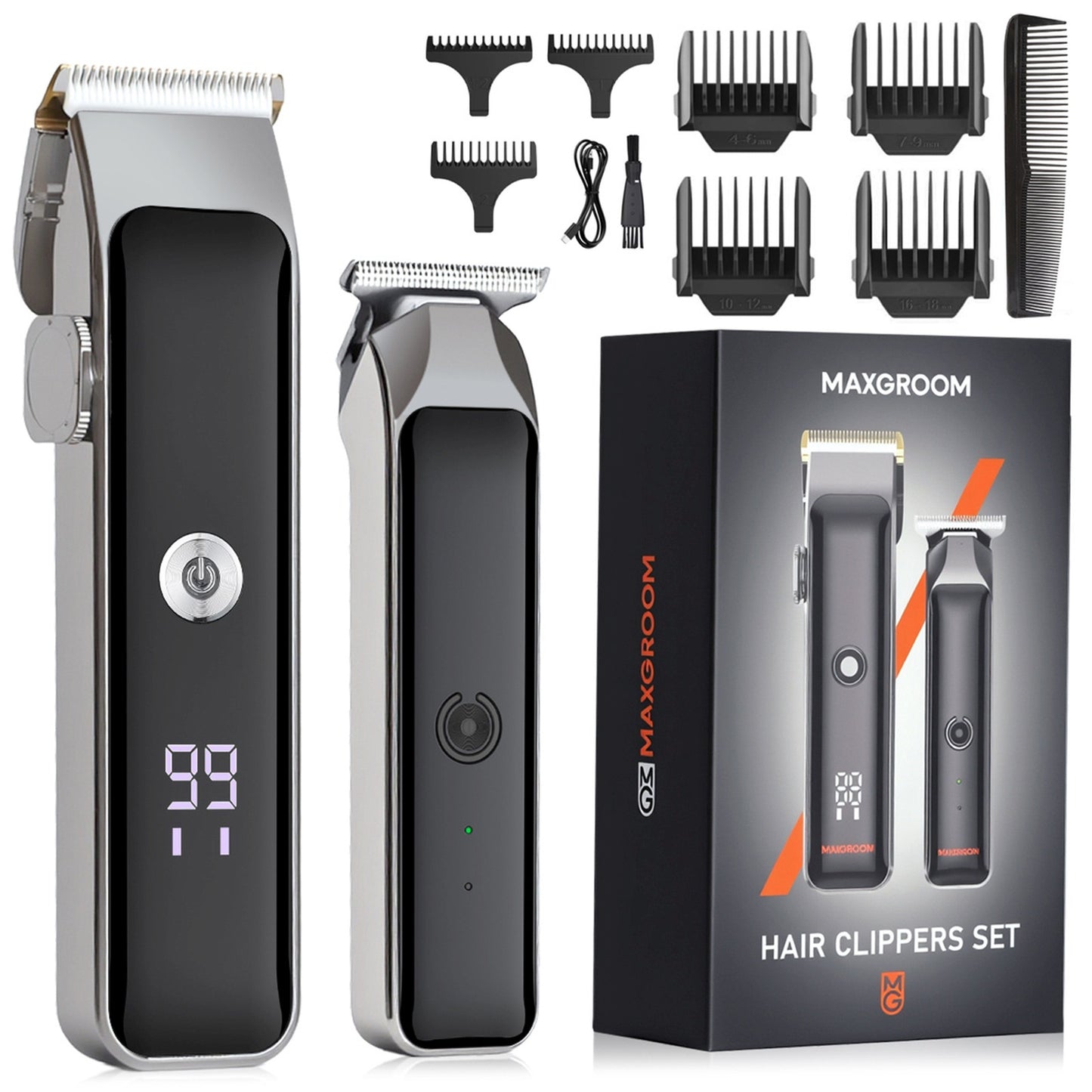 MAXGROOM Clipper with trimmer 7 LED USB-C attachments - set