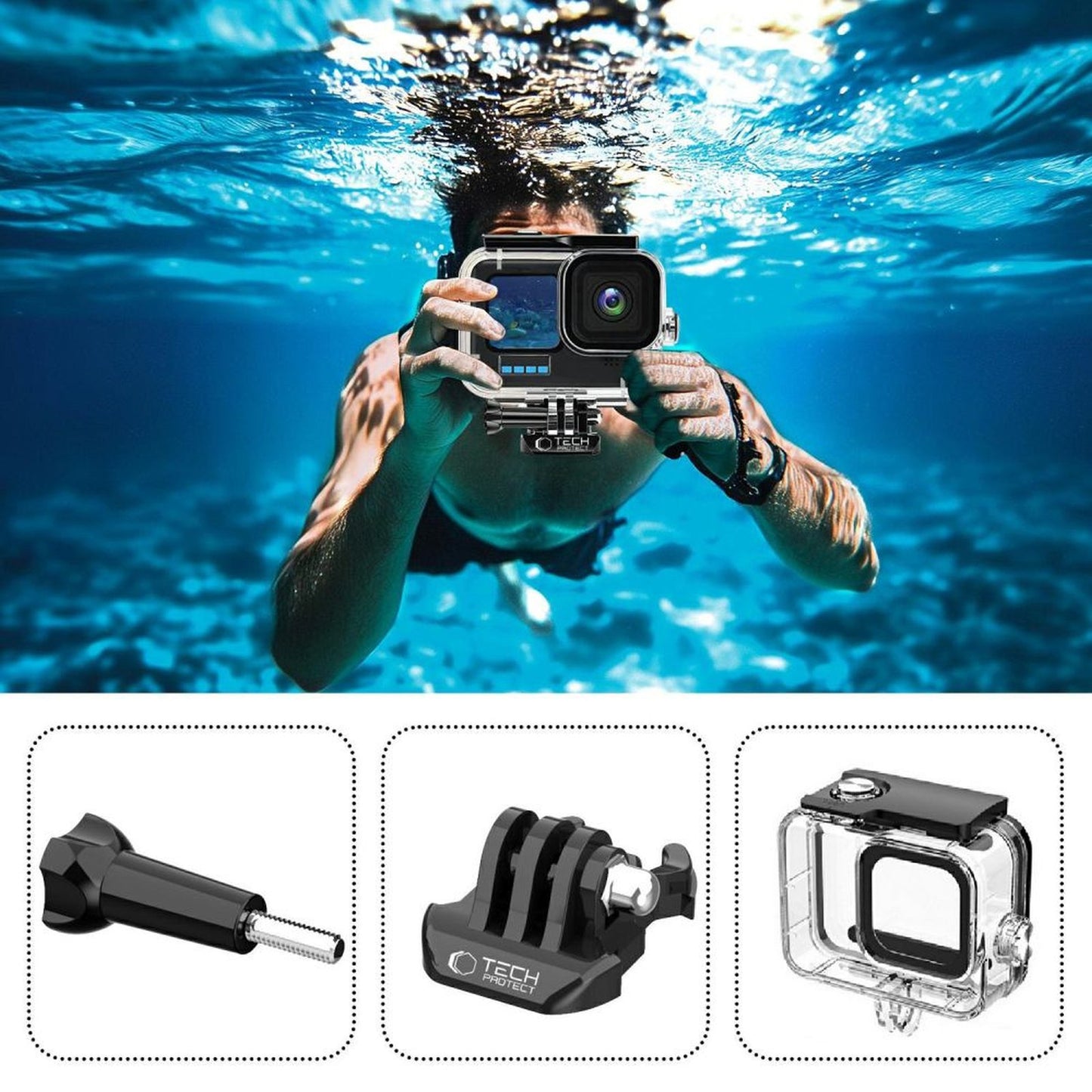 Tech-Protect Waterproof case for GoPro Hero 9 / 10 / 11 / 12 sports camera - transparent – image 2