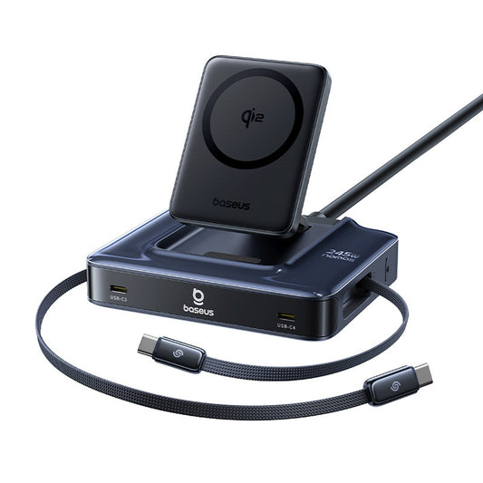 BASEUS 6in1 wireless charging station with retractable USB-C cables 245W - black
