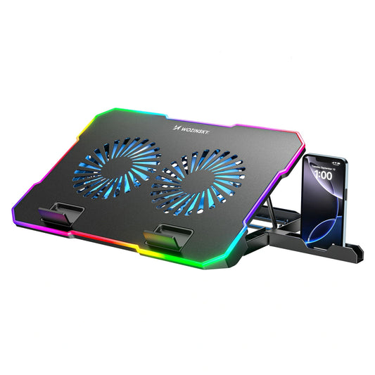 WOZINSKY Gaming laptop cooling stand with RGB phone holder - black