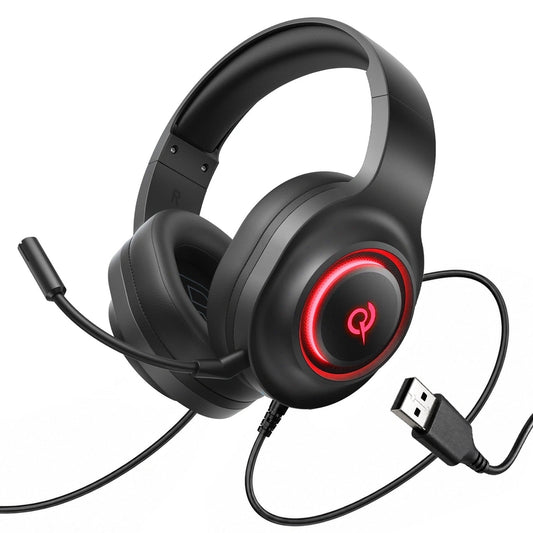 QCY Wired gaming headphones with 7.1 sound, detachable microphone - black