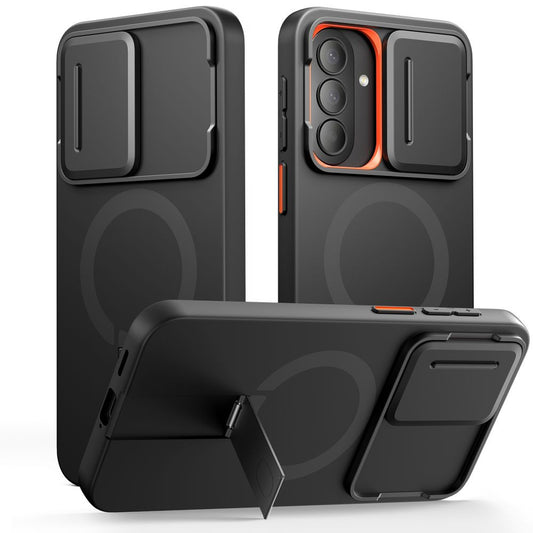 Tech-Protect Case with lens cover for Samsung Galaxy A57 Kevlar Aura MagSafe - black and orange