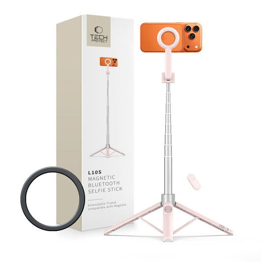 Tech-Protect Selfie stick, tripod stick for Bluetooth photos - pink and gray