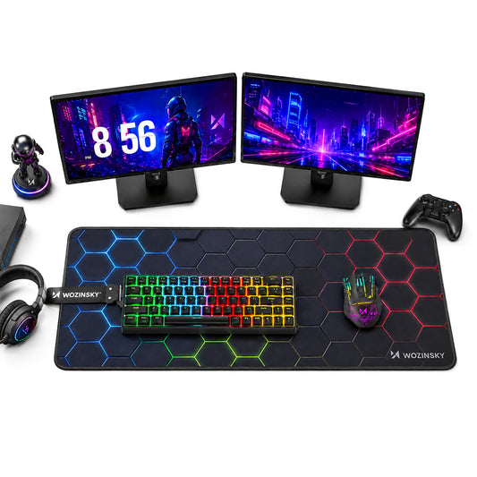 WOZINSKY Waterproof gaming desk pad 800x300mm - black hexagons