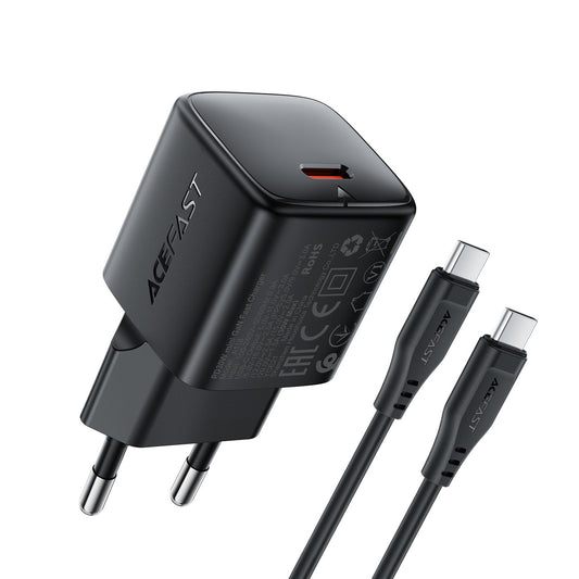 ACEFAST USB-C 30W GaN wall charger with USB-C - Lightning 1.2m cable - black