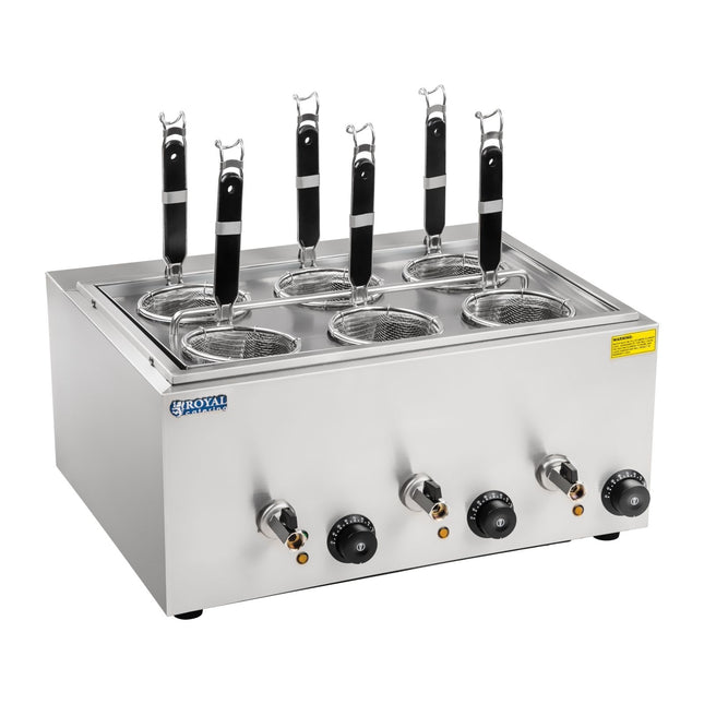 Pasta and pierogi cooker with 3 chambers with taps