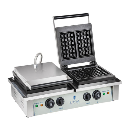 Double rectangular waffle iron for 4 Belgian waffles