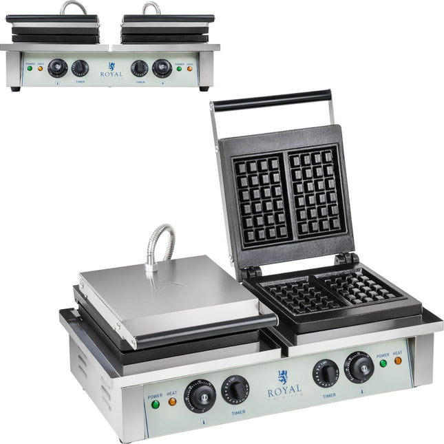 Royal Catering Double rectangular waffle iron for 4 Belgian waffles