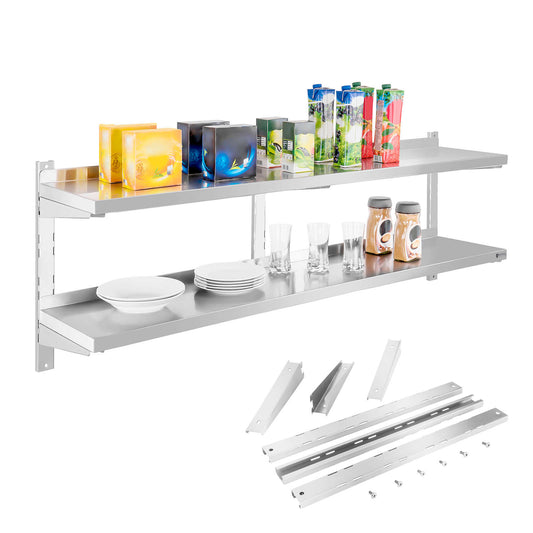 Royal Catering Wall shelf double hanging steel with adjustable 160cm