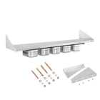 Wall shelf hanging on stainless steel consoles with GN1/4 containers