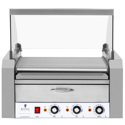 Roller roller grill with lid and heating drawer for 20 hot dog wieners 2600W 230V Royal Catering