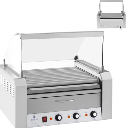 Roller roller grill with lid and heating drawer for 20 hot dog wieners 2600W 230V Royal Catering