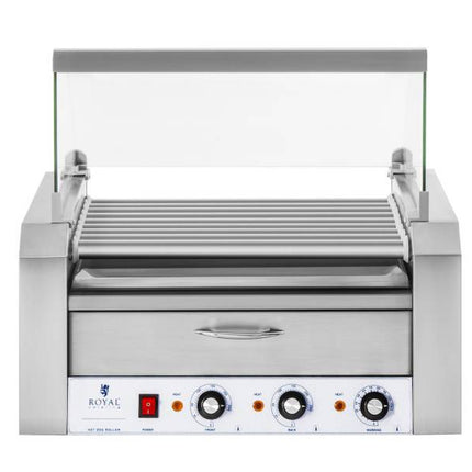 Roller roller grill with a cover and a warmer drawer for 16 hot dog buns 2200W 230V Royal Catering