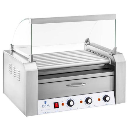 Roller roller grill with a cover and a warmer drawer for 16 hot dog buns 2200W 230V Royal Catering
