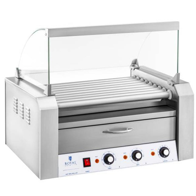 Roller roller grill with a cover and a warmer drawer for 16 hot dog buns 2200W 230V Royal Catering