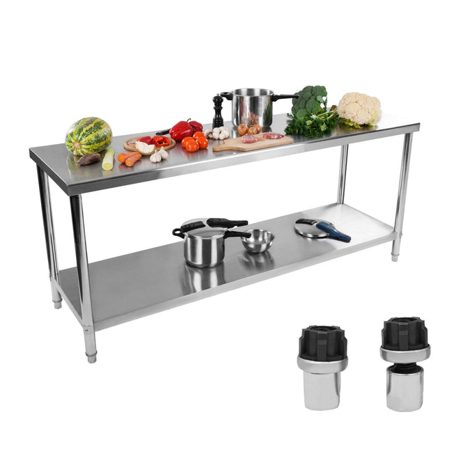 Table kitchen worktop stainless steel bottom shelf 200x60cm