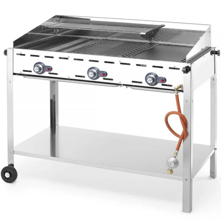 Gas grill "Green Fire" 3 burners 17,4kW with cover and shelf - Hendi 149591