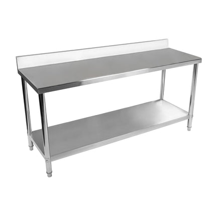 Kitchen table worktop stainless steel with a front and bottom shelf 180x60cm