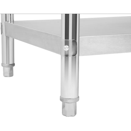 Kitchen table worktop stainless steel with a front and bottom shelf 180x60cm